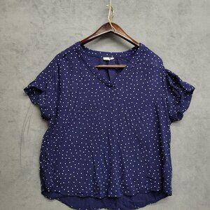 Gap Tunic‎ Women's XL Sheer Blue With White Poka Dots Curved Hem Short Sleeve